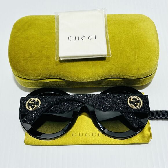 Gucci GG0101S 001 53mm Round Sunglasses Matte Black Gradient Lens NWT $465 - Picture 8 of 15